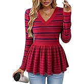 Furnex Women's Pullover Sweaters 2025 V Neck Casual Long Sleeve Fashion Peplum Tops