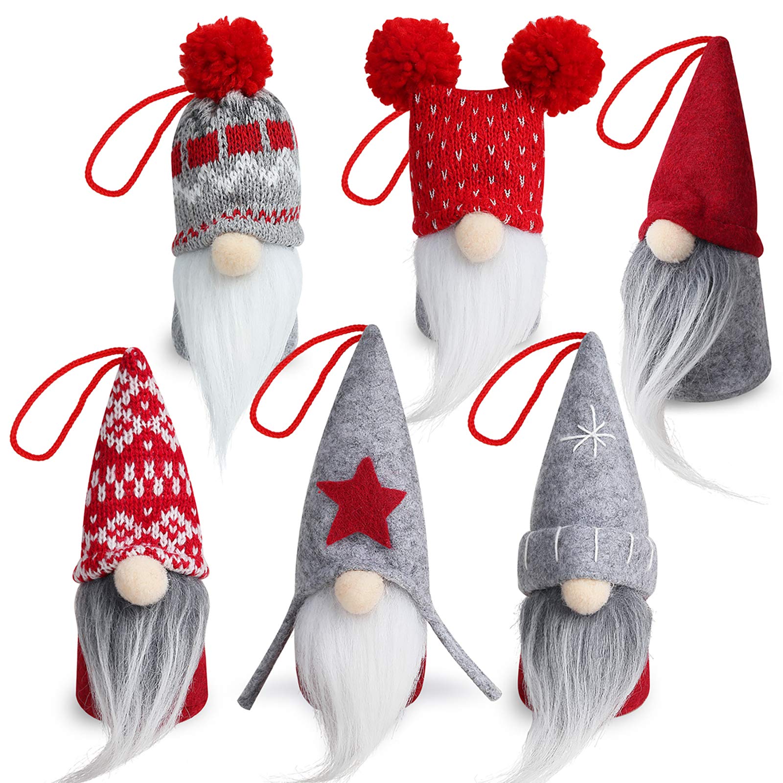 D-FantiX Gnome Christmas Ornaments Set of 6, Handmade Swedish Tomte Gnomes Decorative Ornaments Plush Christmas Decorations Tree Hanging Scandinavian Santa Elf Home Table Decor