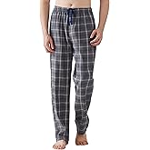 Jveyvth Mens Pajama Pants Flannel Cotton Plaid Sleep & Lounge Pants, PJ Bottoms with Pockets and Button Fly