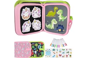 VIVOYAN 2 Pack Erasable Doodle Book for Kids,28 Page Reusable Drawing Pads and 12 Watercolor Pens Kids Magic Drawing Book,Toddler Road Trip Car Game Painting Set for Kids (Unicorn and Dinosaur)