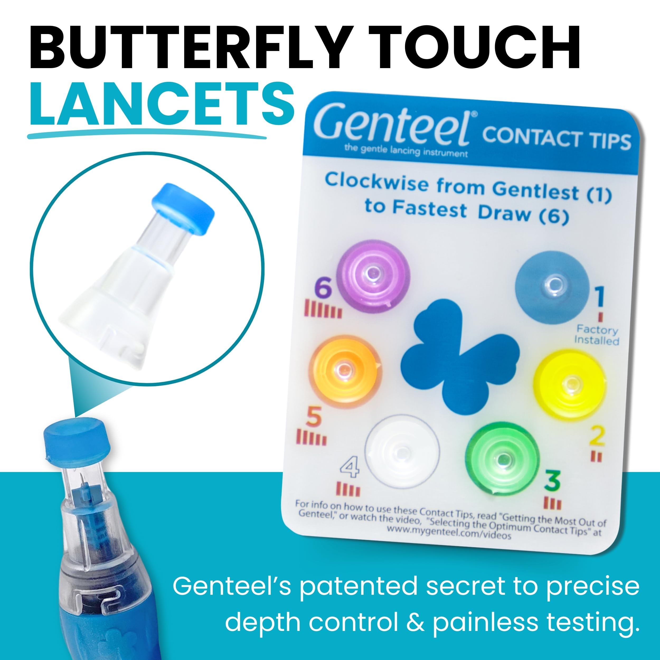 Genteel - Butterfly Touch Lancets - Polished - Smooth & Pain Free - Stainless Lancets (100 pcs)