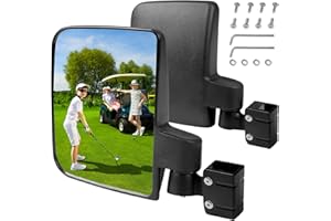 ILSKW No Drilling Golf Cart Side Mirror,Universal Foldable Rear View Mirrors for 0.75" / 1" / 1.25" Square Strut, Fits to Ezgo, Club car, Yamaha Golf Cart, 180 Degree Rotation, HD Glass, Mount Included