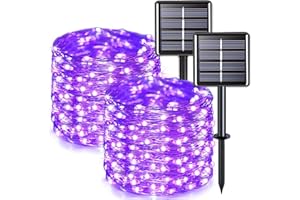 JMEXSUSS 2 Pack Purple Solar Halloween Lights, 33ft 100 LED Purple Solar Lights Outdoor, Waterproof 8 Modes Purple Halloween Lights for Outside Tree Garden Patio Christmas Halloween Decorations
