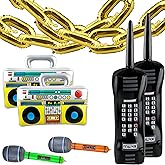 Trounistro 26 Pack Inflatable Radio Boombox Mobile Phone Microphone and Gold Foil Chain Balloons for Adults 80s 90s Party Decorations Supplies Cosplay Props Hip Hop Theme