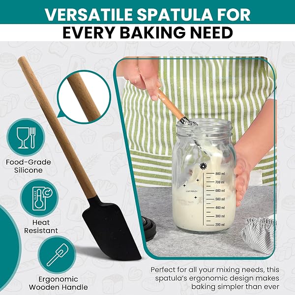 LINA E MAMA 34 OZ SOURDOUGH STARTER JAR | SOURDOUGH STARTER KIT | WIDE MOUTH SOUR DOUGH KIT WITH A WOODEN & ALUMINUM LID, SPATULA, AND FUNNEL | SOUR DOUGH JAR FOR BEGINNERS AND PROS