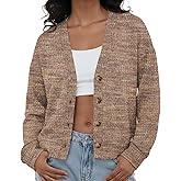 IWOLLENCE Women's Lightweight Cropped Cardigan V Neck Long Sleeve Waffle Knitted Button Up Sweater Tops Trendy