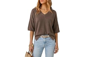 Arach&Cloz Women's Wool Blend Elbow Sleeve Summer Oversized Casual Sweaters