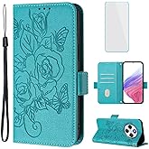 OUEAYIEN for Xiaomi Redmi 14C 4G/Poco C75 4G Phone Case Wallet with Screen Protecter RFID Blocking Flip Card Slot Women Cell Phone Cover Floral Blutterfly Case for Redmi 14C POCOC75 4G Light Blue