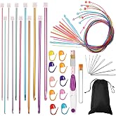 Waydress Tunisian Crochet Hooks Set with Cable 2-8 mm, Smooth Afghan Hooks | Multicolor Aluminum, Long Afghan Crochet Needles 3.5-12mm, Scissors Stitch Markers Measure Tape, for Beginner DIY Crafts