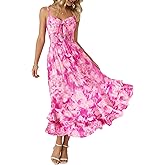 GRACE KARIN Women's Summer Floral Maxi Dress Spaghetti Strap A Line Beach Boho Dresses Ruffle Tiered Casual Dress