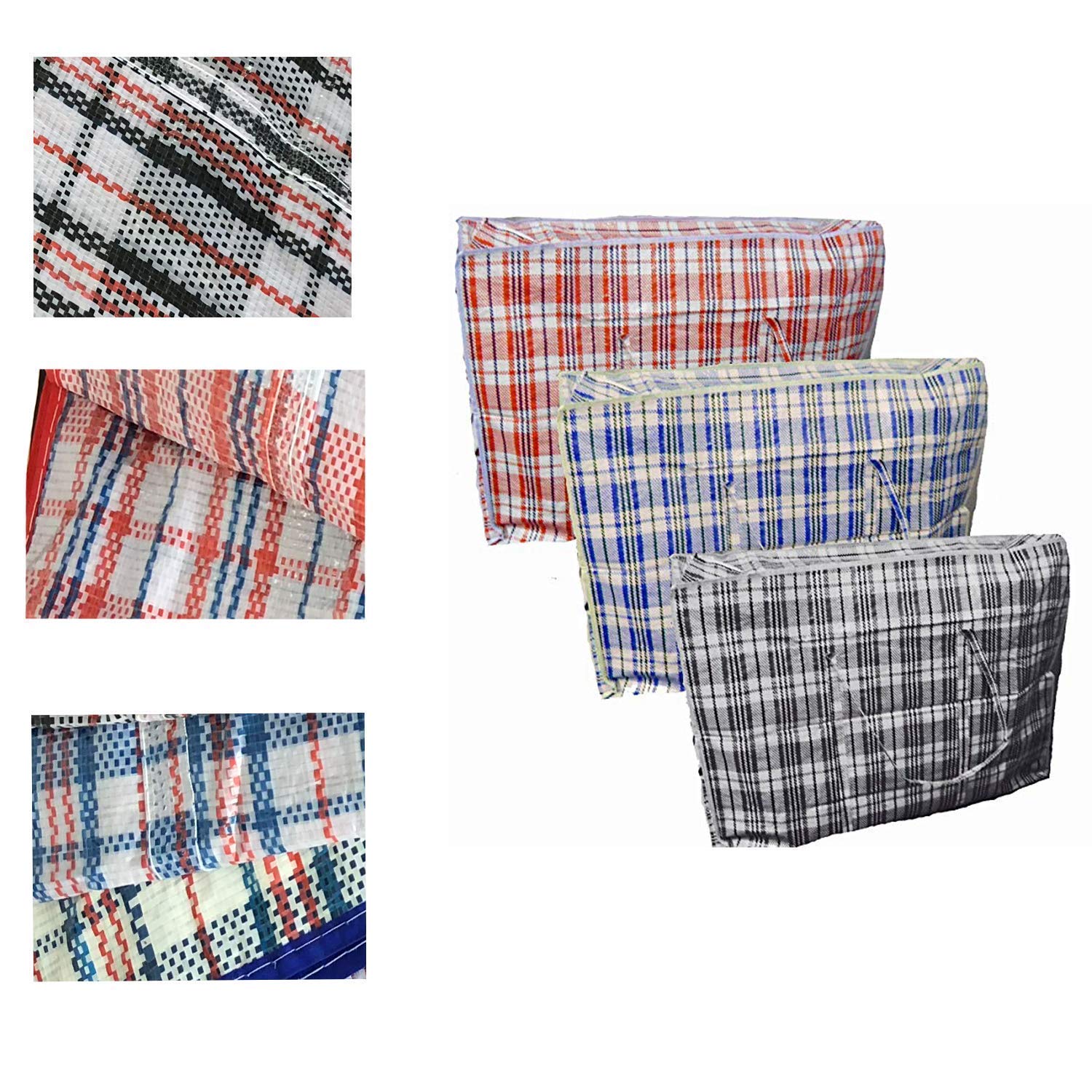 KAV Pack of 10 Strong and Durable (95 GSM) Laundry Bags - Cross Stitched Storage Moving Bags - Zipper Closure, Re-Usable Nylon Bags for Storage, Laundry, Shopping - (40x40x20) CM