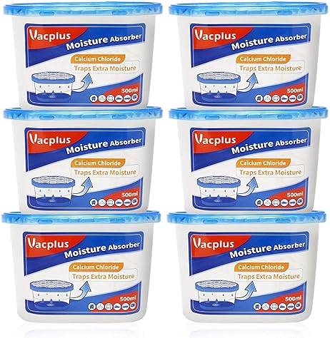 Heating, Cooling & Air Quality - Vacplus Moisture Absorbers 6 Pack, Portable Humidity Absorber Boxes for Your Bathroom, Closet & Car, Dehumidifier with Fragrance Free, 10.5 Oz