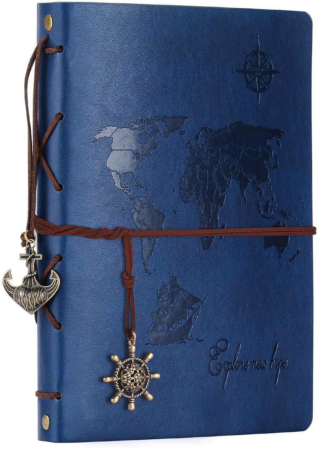 ZEEYUAN Photo Album World Map Leather Scrap Book 8.7 x10.7 Album Scrapbook 60 Pages Vintage DIY Memory Book for 6x4/7x5 Photos