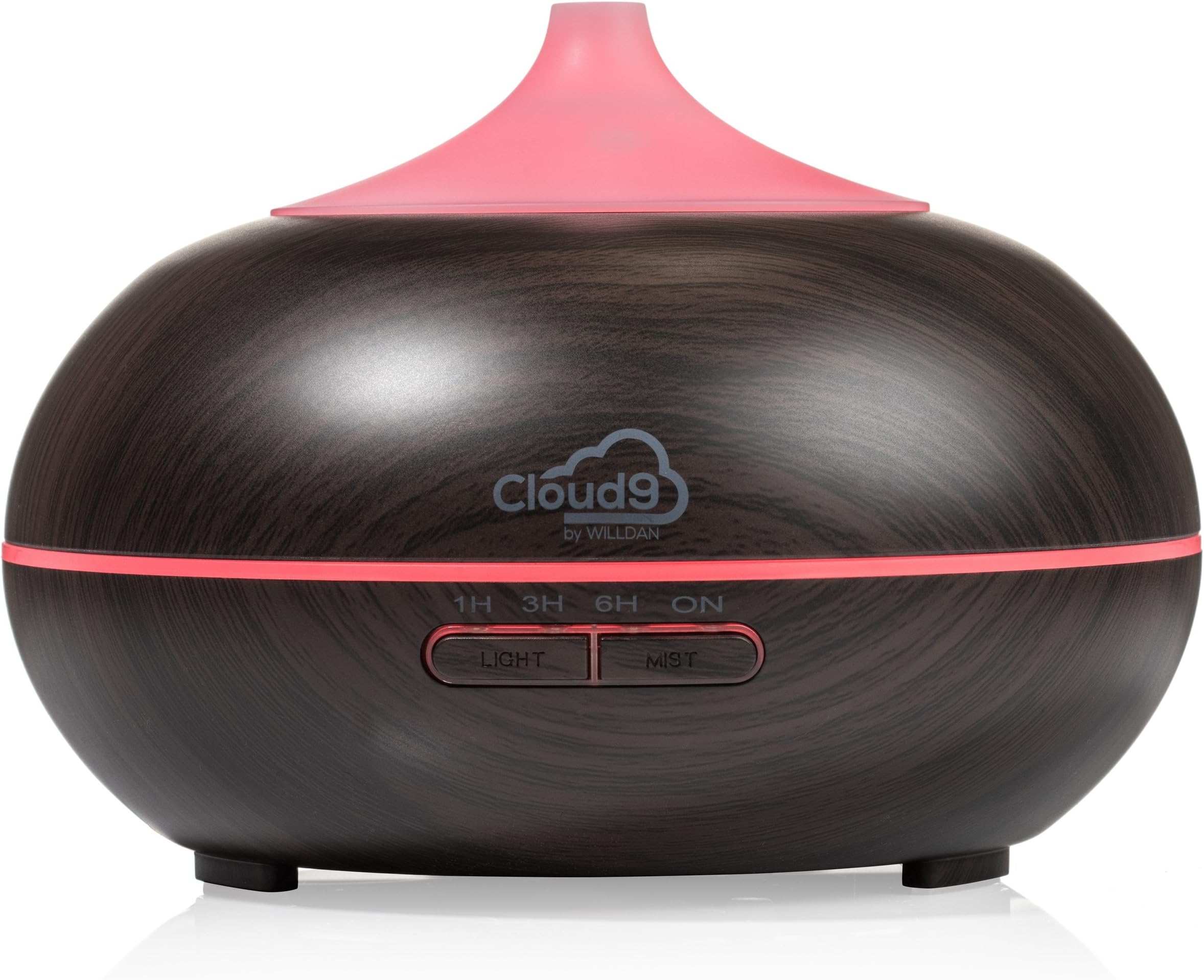 WILLDAN Cloud9 Aromatherapy Essential Oil Diffuser, 300ml Wood Grain Ultrasonic Cool Mist Aroma Humidifier & Night Light with 7 Color LED Lights & 4 Timer Settings Waterless Auto Shut-Off