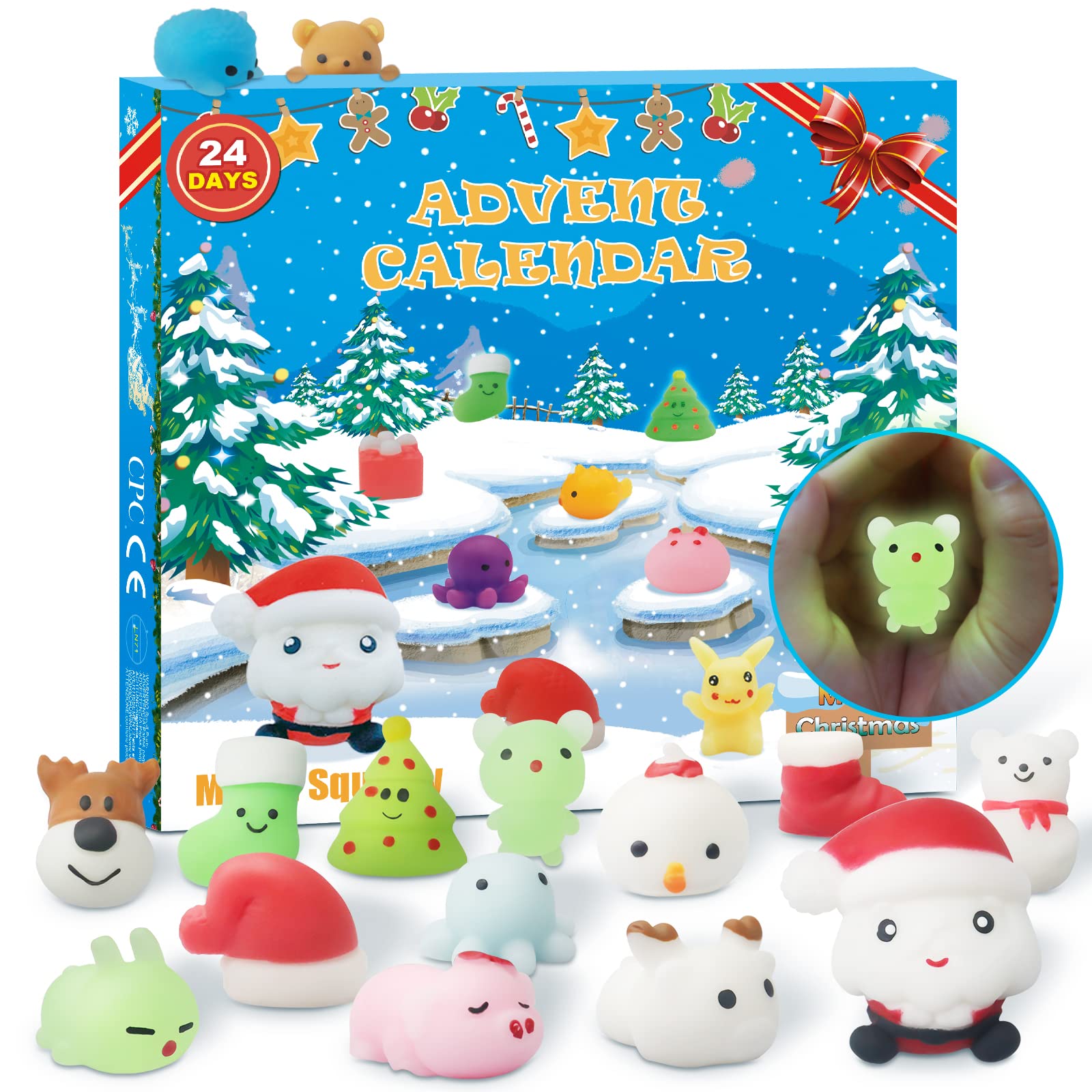 sudatong Advent Calendar 2025 for Kids - 24 Days Christmas Countdown with Mochi Squishy Toys, Surprises Xmas Stress Relief Gift for Boys & Girls, Reusable (24 Pack)