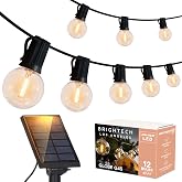Brightech Ambience Pro Solar Powered LED Outdoor String Lights - 27 Ft Commercial Waterproof Patio Lights with Globe Bulbs - Durable String Lights for Outside, Backyard, Porch - 1W, Warm White