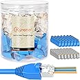 Kyrene RJ45 Connectors, 50PCS Shielded RJ45 Pass Through Connector, Cat 6 Pass Through RJ45 Connectors Gold Plated 3 Prong 8P8C with 50PCS Strain Relief Boots
