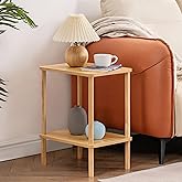 Apicizon 2 Tier End Table, Small Side Table with Solid Wood Legs, Boho Bedside Table with Storage Shelf, Nightstand for Small Spaces, Bedroom, Living Room, Entryway, Farmhouse, Easy Assembly, Natural