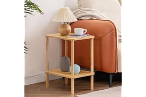 Apicizon 2 Tier End Table, Small Side Table with Solid Wood Legs, Boho Bedside Table with Storage Shelf, Nightstand for Small Spaces, Bedroom, Living Room, Entryway, Farmhouse, Easy Assembly, Natural