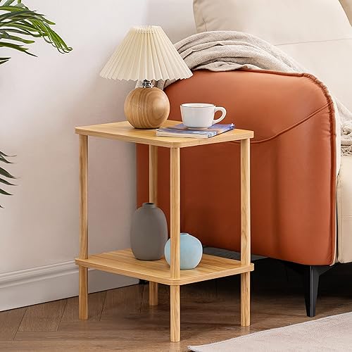 Apicizon Tier End Table, Small Side Table with Solid Wood Legs