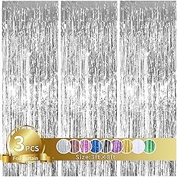 TONIFUL 3Pcs Silver Door Streamers,3.2ft*8ft Silver