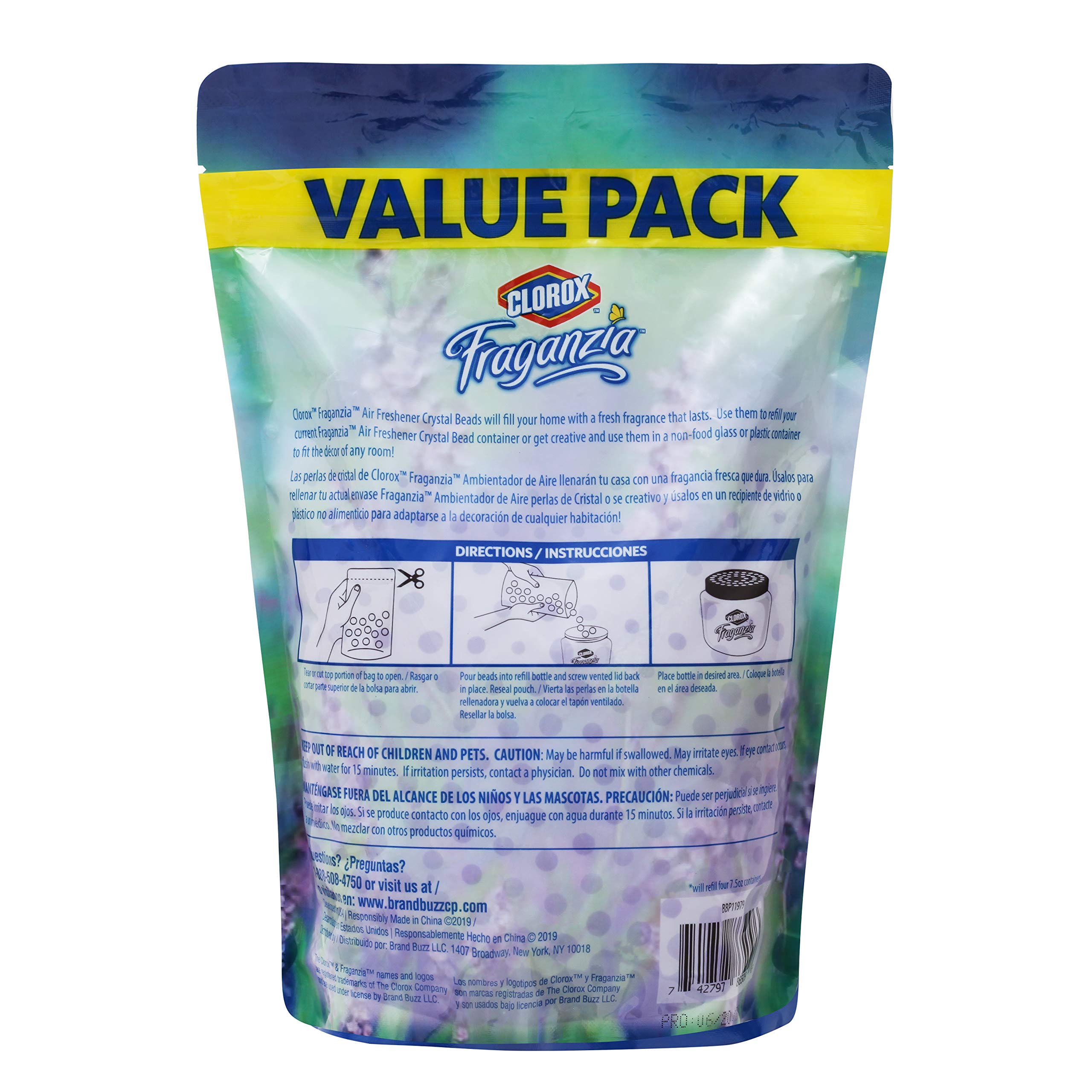 Clorox - BB11979 Fraganzia Air Freshener Crystal Beads Refill Pouch in Lavender with Eucalyptus | Long Lasting Fragrance Value Pack, 30 Ounces Value Pack Air Freshener Refills