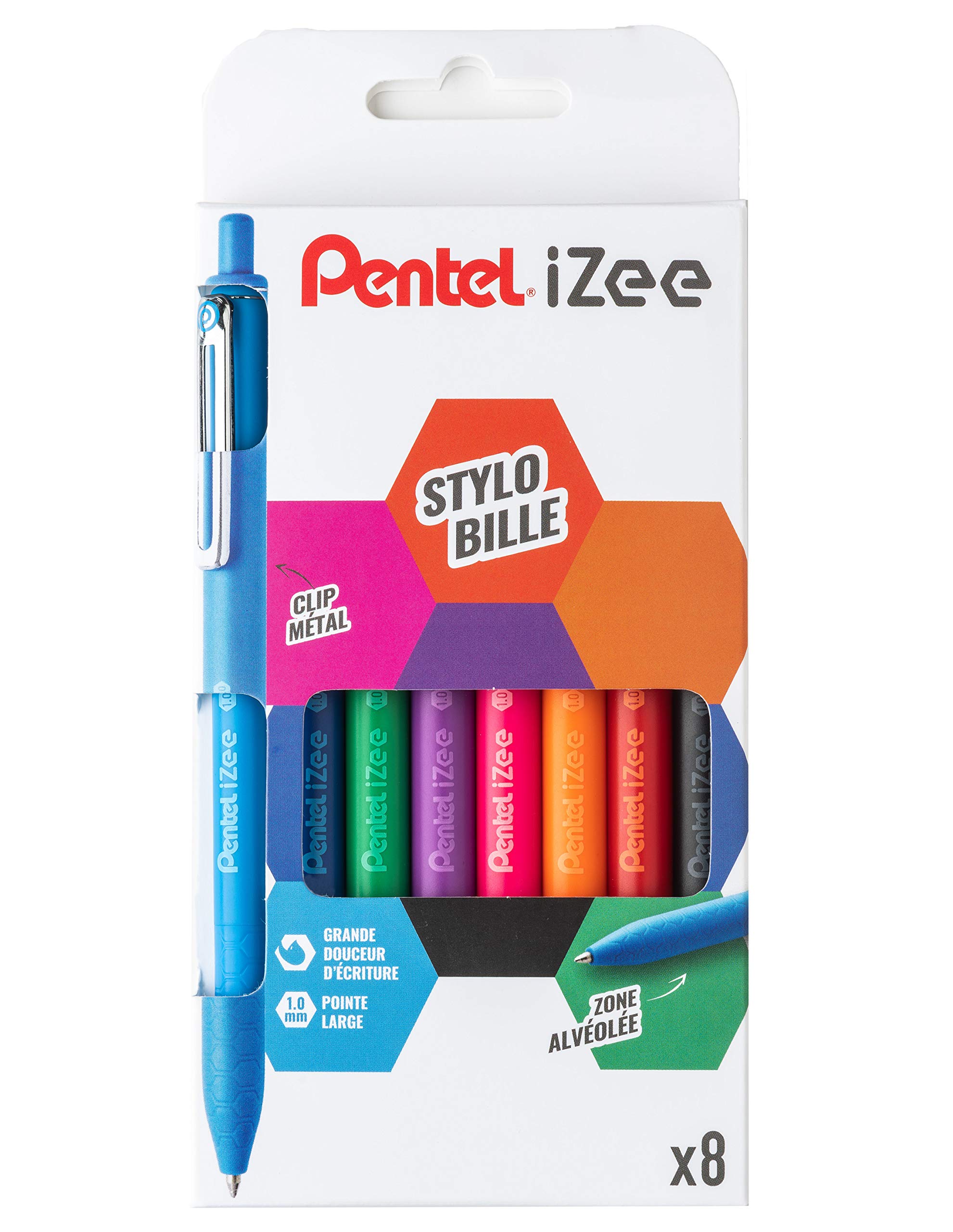Pentel iZee Retractable Ballpoint Pen with Metal Clip 1mm Broad Tip BX470/8 (Pack of 8)