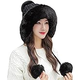 Women Winter Peruvian Cover Ears Beanie Hat Ear Flaps Sherpa Ski Snow Hats Knit Fleece Lined 3 Pom Pom