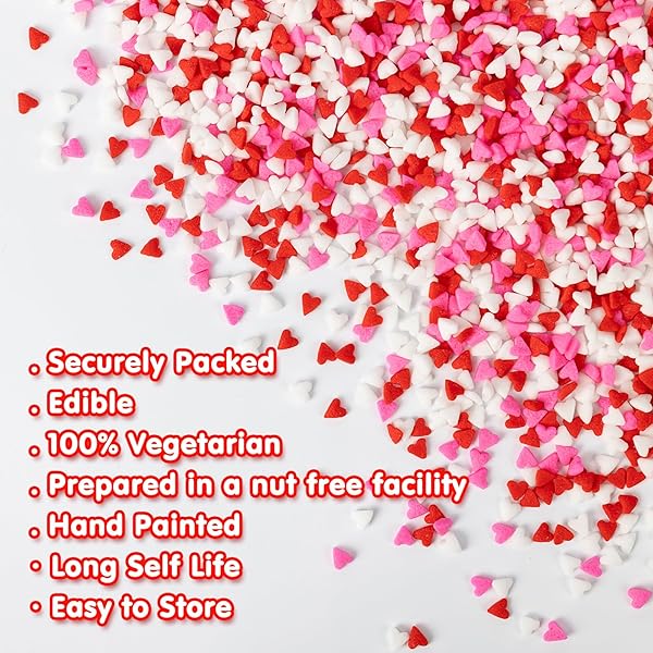 EDIBLE HEART SPRINKLES FOR CAKE DECORATING,RED PINK WHITE SMALL HEART SHAPES MIX,MINIATURE SUGAR SPRINKLE FOR BAKING DECORATIONS,CAKE ICE CREAM COOKIES CUPCAKE CHOCOLATE TOPPER BIRTHDAY WEDDING MOTHER’S DAY SUPPLIE
