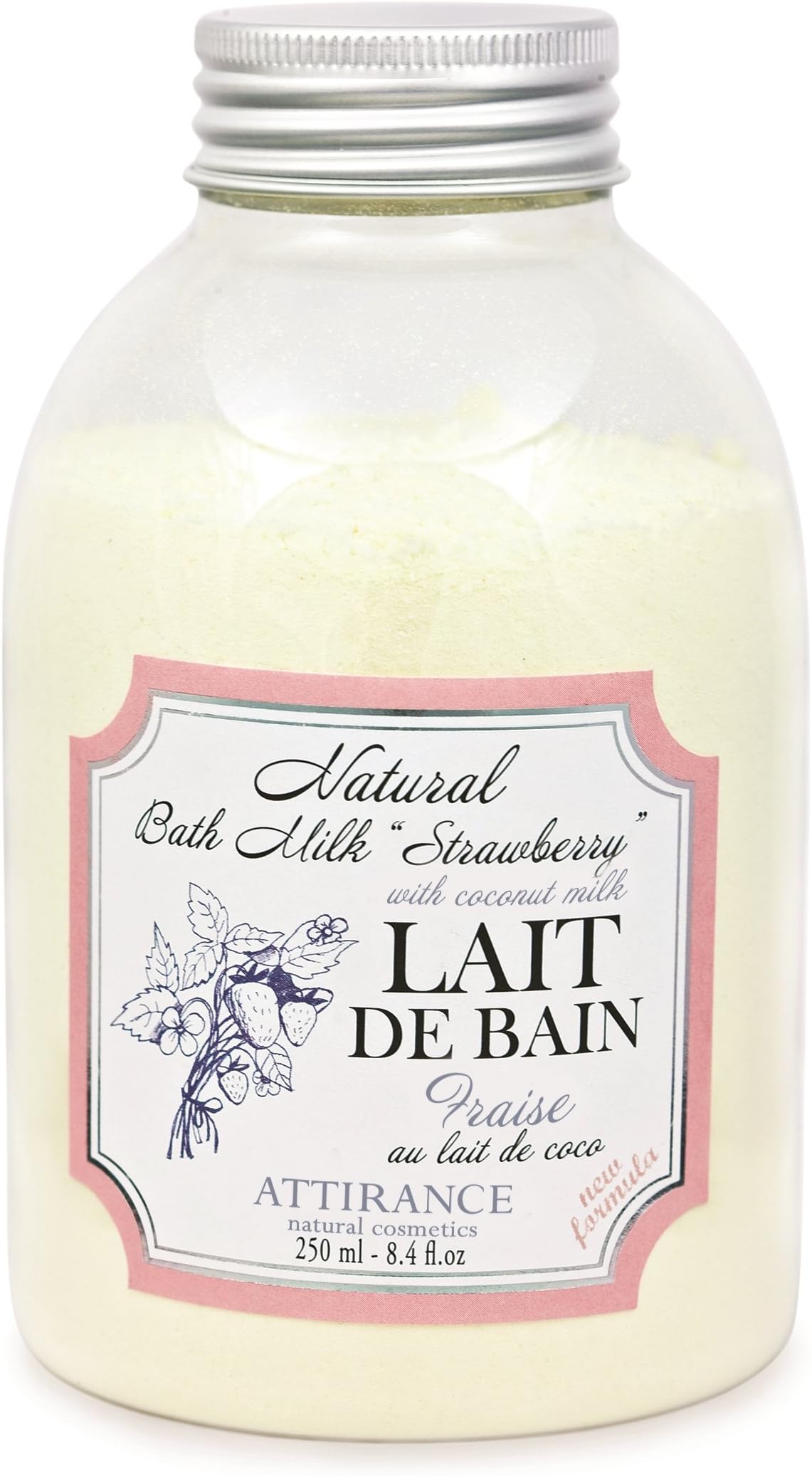 Attirance - Bath Milk - Strawberry - 8.8oz - All Natural with Almond Oil, Coconut Powder & Natural Milk Powder