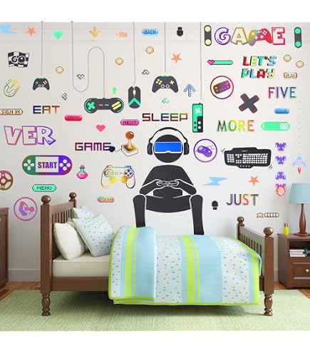 Gamer Wall Stickers – 2 Sheets Of Vinyl Controller & Joystick Decals – Removable Gaming Mural For Boys' Rooms