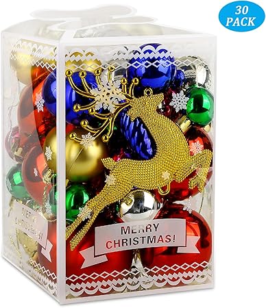 Redmoo 30 Pièces Dassortiment De Boules De Noël Incassables Ornaments Lot Seasonal Ornement Décoratifs à Suspendre Avec Ensemble Réutilisable Main