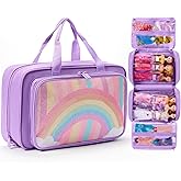BECOSEFU Carrying Case Compatible with Barbie Dolls 12-Inch, Storage Organizer Holder with Handle for up to 6 Dolls, Multiple Pockets for Clothes & Accessories,Travel Portable Storage Bag,Purple