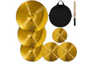 ULUOBO Cymbal Pack, 6 Pieces Drum Cymbals Set 10''/14"/16"/18"/20" Cymbals for Drums