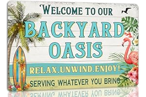 Welcome to Our Backyard Retro Metal Tin Sign for Farmhouse Home Pub Bar Wall Decor Poster Beach Pool Backyard Bar Signs Patio