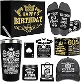 60th Birthday Gifts for Men - Unique Birthday Box with 20 Oz Tumbler, Baseball Cap, Socks, Bracelets, Scented Candle, Happy 60th Birthday Decorations for Husband, Dad, Grandpa, Friends, Boss