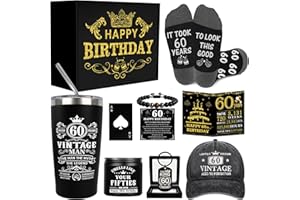 60th Birthday Gifts for Men - Unique Birthday Box with 20 Oz Tumbler, Baseball Cap, Socks, Bracelets, Scented Candle, Happy 6