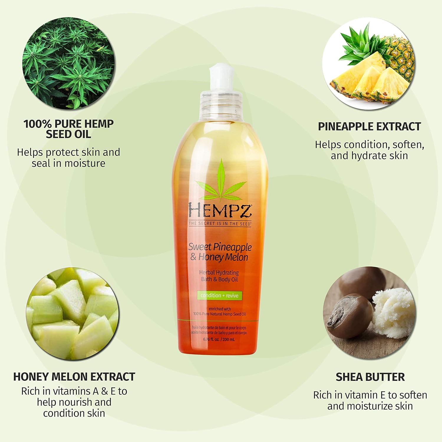 Hempz Hydrating Bath and Body Oil for Women, Sweet Pineapple & Honey Melon - Conditioning Body Moisturizer with Natural Hemp Seed Oil - Premium Body Oils, 6.76 fl. oz : Hair Care Products : Beauty