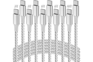 SwaggWood USB C Cable, 5 Pack 3/3/6/6/10FT 60W Fast Charging USB C to USB C Cable, Nylon Braided Type C Charger Cable for iPhone 17/16/15/iPad Pro/MacBook Air, Galaxy Z Fold7/S25 and More