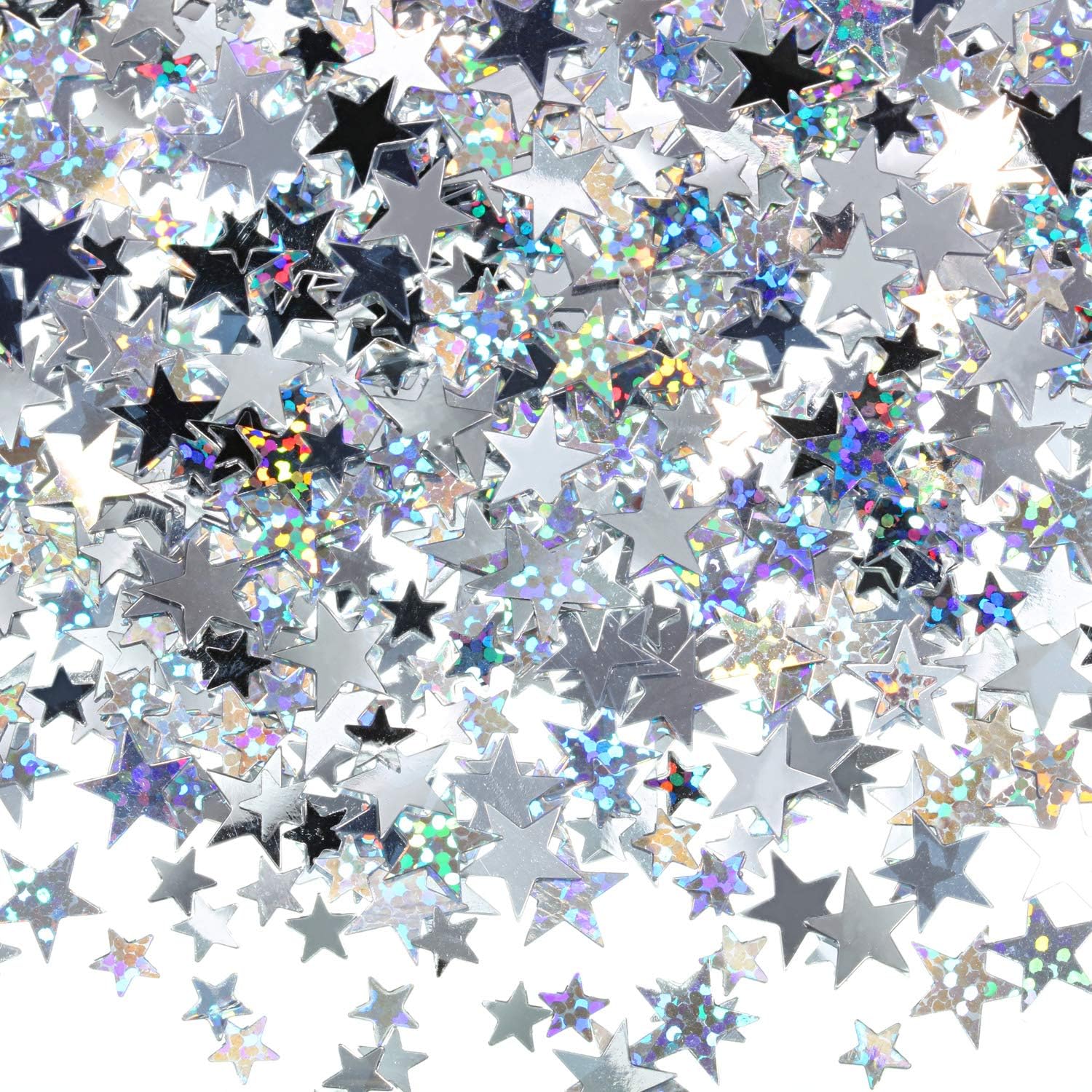 60 g Star Confetti Glitter Star Table Confetti Metallic Foil Stars for Party Wedding Festival Decorations (Silver Set, 10mm and 6mm)