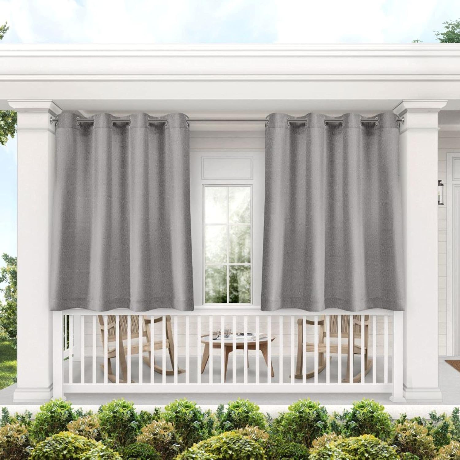 Outdoor Curtains - Exclusive Home Biscayne Indoor/Outdoor Two Tone Textured Grommet Top Curtain Panel, 54