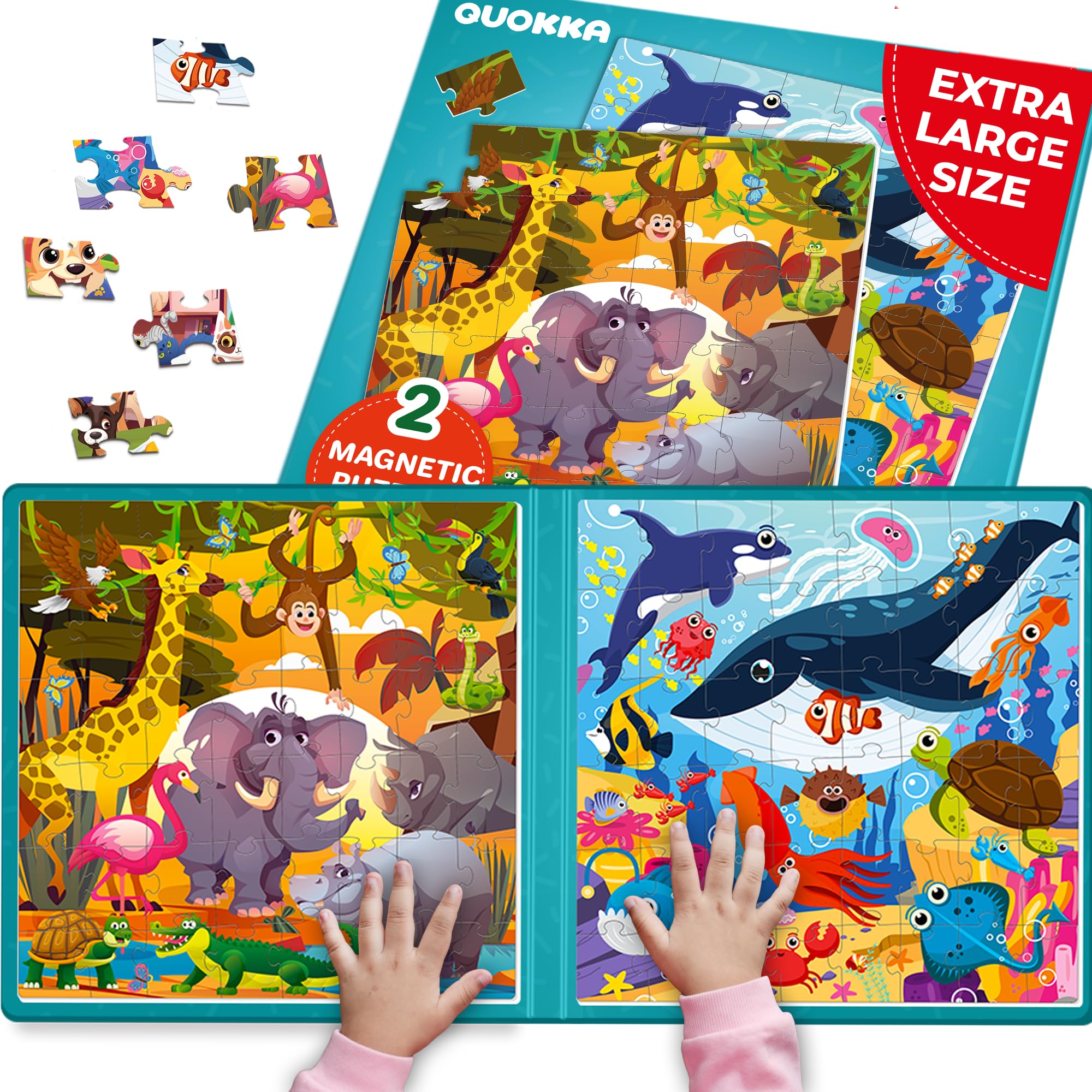 QUOKKA Magnetic Puzzles For 3 4 Year Olds - Travel Games For Kids Age 4 5 6 - Toddlers Travel Toys on Plane Car Ride - 48 Pieces Ocean Jigsaw Games 3 Year Olds - Kids Plane Activities