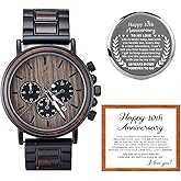 Threehoney 10th Anniversary for Men Gifts Engraved Wooden Watch 10 Years Wedding Anniversary Keepsake for Husband Boyfriend