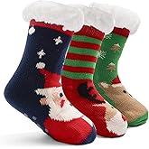 Boys Fuzzy Socks Winter Warm Socks for Kids Girls Fluffy Floor Socks with Grips for Home 3 Pack