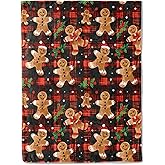 ainori Gingerbread Men Throw Blanket- Ultra Soft, Fleece, Lightweight,Cheerful Christmas Red Plaid Blankets,for Couch Room Bedroom,Rustic Holiday Festive Decor,Gifts for Kids Girls 50x60in