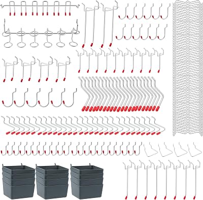 TuDou 230Pc Pegboard Hooks Bins Assortment Storage System Tools Accessories