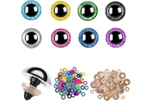KIGEAPUEL 160pcs 12mm Safety Eyes for Amigurumi Glitter Plastic Safety Eyes for Crochet with Washers Craft Crochet Eyes Doll Eyes for Plush Stuffed Animals DIY Halloween Decorations(12mm Colorful)