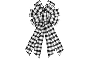 Ftuuo Large Black White Buffalo Plaid Wreath Bows, Farmhouse Burlap Bow for Wreath Rustic Crafts Decorative Hanging Ornament Bow for Indoor Outdoor Wedding Holiday Birthday Party Decorations