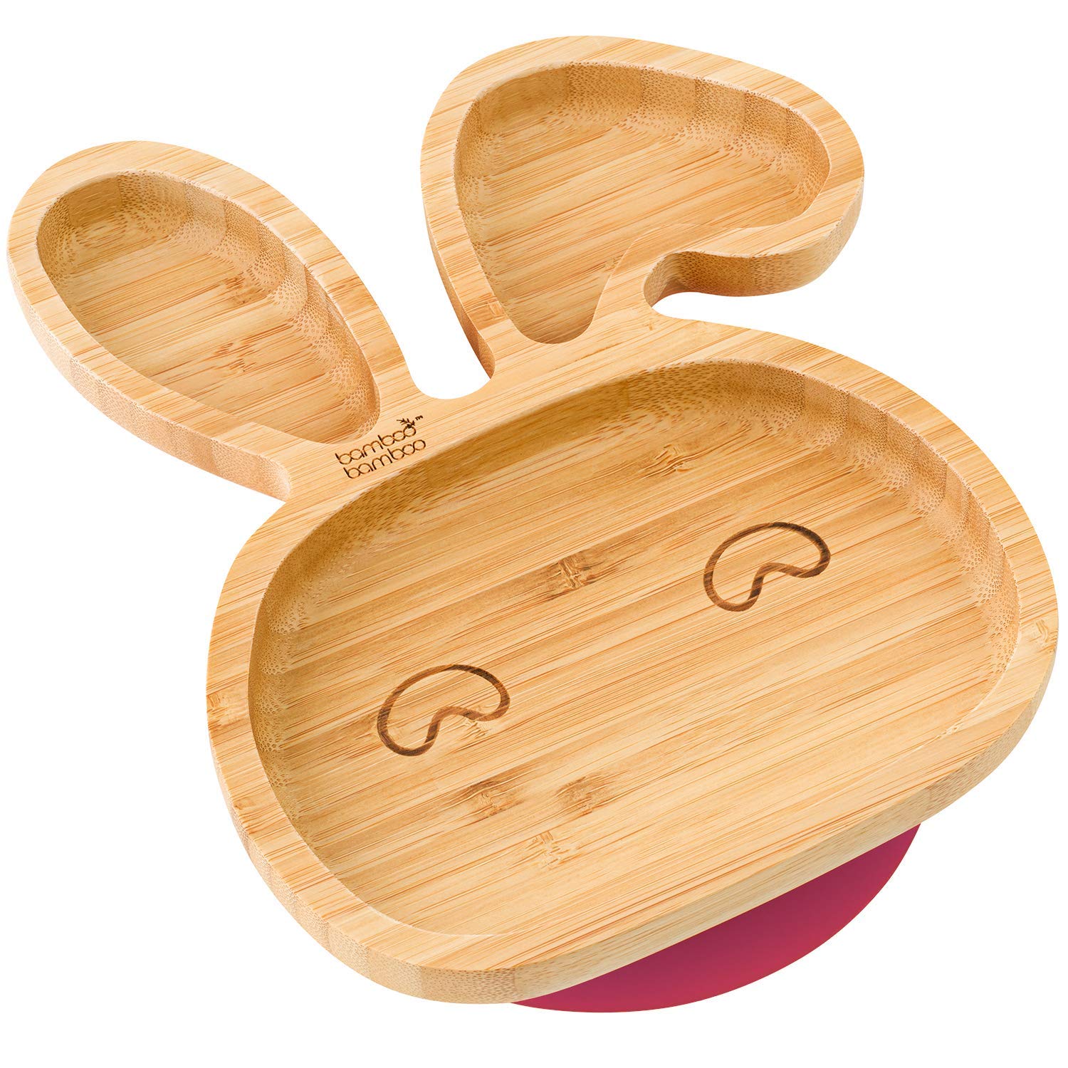 bamboo bamboo Baby and Toddler Plate with Suction Cup for Feeding and Weaning, Bamboo Bunny Plate with Secure Suction for Babies from 6 Months (Bunny, Cherry)