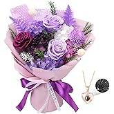 Casaido Preserved Flowers for Delivery, Purple Flower Bouquets with Necklace, Forever Real Roses Anniversary Birthday Gifts for Women Mom Wife Girlfriend, Fresh Flowers for Valentines Day Christmas